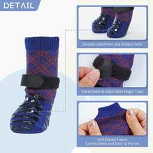 Double Side Anti-Slip Dog Socks For Hardwood Floors-6 Pcs-Dog Socks To Prevent Licking Paws, Non Slip Dog Grip Socks For Cold Pavement, Pet Paw Protector Cover Small Medium Large &Senior Dogs - 藏蓝色 - 查看 3