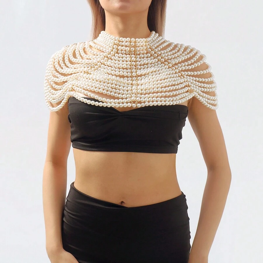 One Elegant Pearl & Hollow Out Design Body Chain Shawl Suitable For ...