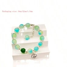 1入組2024最新款鋼絲手鐲-清新甜美藍色珠鏈手鐲，適用於夏季的萬用飾品。此產品僅包括手鐲，不包括其他物品。