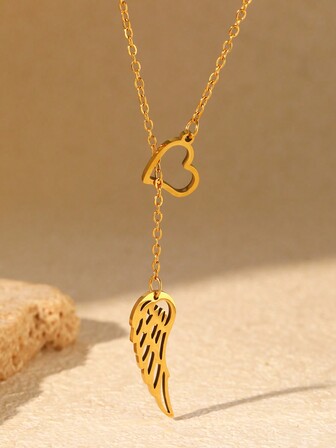 Aomogo 1入不銹鋼心形翅膀吊墜女士時尚項鍊，畢業紀念禮物