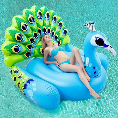 Joyfy 66"  Ride On Pool Float, Giant Peacock Inflatable Ride On Raft For Swimming Pool, Adults Water Fun Beach Floaties Raft  Party Decoration Toys