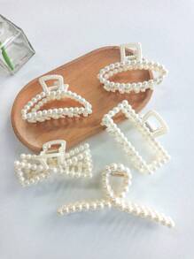 5-Piece Women's Pearl Hair Claw Set, Faux Pearl Hair Claw Set, Simple And Casual Pearl Element Hair Accessory, Hair Grabbing Without Damaging The Hair Clip, Simple Style Accessory, Home Hair Grabbing, New Year's And Travel Clothing Hair Accessory, As A Gift Multi Piece Pearl Hair Claw Set, Suitable For Various Hair Sizes Of Thick And Thin,Valentine's Day Couples As A Gift Hair Accessories Hair Clips Hair Jaw Clip Hair Clamps Hair Clutch Hair Catcher Clip