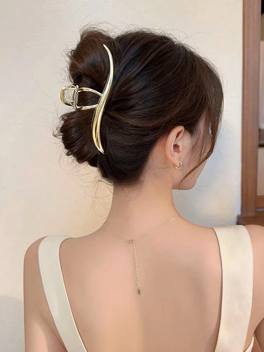 1pc Ladies Simple Gold-Tone Metal Hair Claw Clip In Cold Style, Fashionable & Versatile Hair Accessory For Daily Use,Gold Head Piece,Hair Accessories,Claw Clips,Hair Jaw Clip,Hair Clutch - Golden - View 1