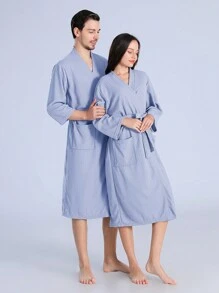 Men's Breathable And Cool Bathrobe For Spring And Summer With 3/4 Sleeves, Thin Section For All Seasons - Dusty Blue - View 2
