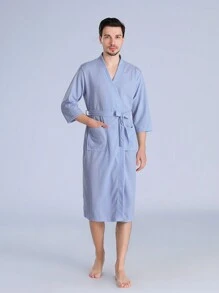 Men's Breathable And Cool Bathrobe For Spring And Summer With 3/4 Sleeves, Thin Section For All Seasons - Dusty Blue - View 5