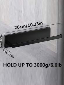 1pc Kitchen Wall-Mounted Storage Shelf & Paper Towel Holder Without Punching - Black - View 3