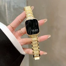 1 件女士金色全水钻金属表带，兼容 38/40/41/44/45/49/42/46 毫米系列 11/SE3/Ultra3/Ultra/SE/SE2/10/9/8/7/6/5/4/3/2/1 - 金色 - 查看 3