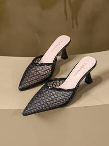 New Summer Pointed Toe Mule Sandals, Fashionable Outdoor Wear, Korean Style High Heel Shoes For Women - Black - View 3