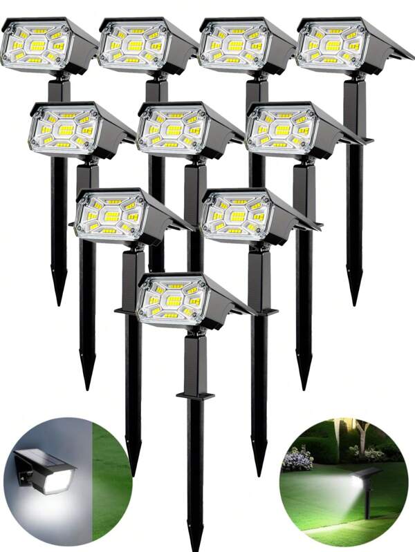 1/2/4/6 piezas de focos solares exteriores, luces solares para el césped, luces solares de inundación exteriores, iluminación resistente al agua IP65, 3 modos de iluminación, luces solares de 38 LED con encendido/apagado automático. Adecuado para patios, villas, yardas, cobertizos, jardines, céspedes, patios, aceras, entradas y otras aplicaciones de focos. Luces solares para exteriores