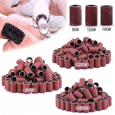 100pcs Nail Art Sanding Bands 80# 120# 180# Cutters For Manicure Pedicure Removing Gel Electric Drill Grinding Ring Bit Tools