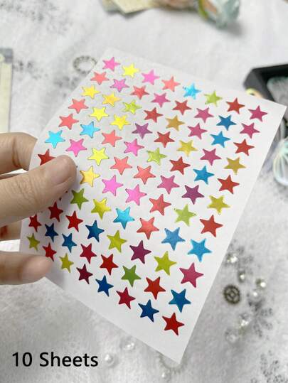 10 Sheet Mini Star Stickers For Kids Reward Kindergarten Award Stickers Teacher Praise Praise Label Award Five-Pointed Star Back To School Stationery  Home School Bar DIY And Office Decoration Star  Face Gold Stationery Sticker Diary Photo Album Decor