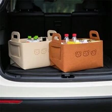 AD 1pc Beige Car Trunk Organizer For Women, Foldable Multifunctional Storage Box, Car Storage Container