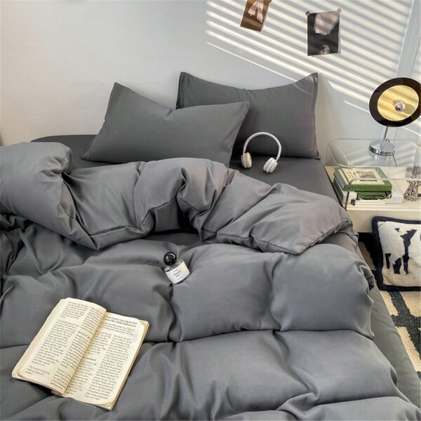 Juego de ropa de cama suave gris de 4 piezas (1 funda nórdica, 1 sábana, 2 fundas de almohada), adecuado para todas las estaciones