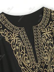 女士刺繡長袍沙灘連衣裙墨西哥風連衣裙套裝 - 黑色 - 查看 9