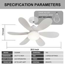 1pc Socket Fan Light, Small Ceiling Fan With Remote Control, Bulb Replaceable Indoor Fan Light For Bedroom, Kitchen And Living Room - White - View 4