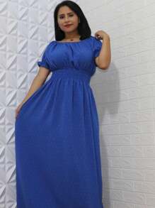 Vestido longo Longos Elegante Roupa Feminino longo Elegante Festa Vestido Longos Feminino Verão Elegante Evangélica Duna Pipoca Vestidos Festa Elástico Evangélica Ciganinha Elástico Na Cintura Pra Maior Conforto  Fim  Do Anho  Vermelho Branco - Azul Royal - Visão 6