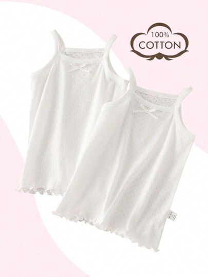 Young Girl 2pcs Lettuce Trim Cami Top