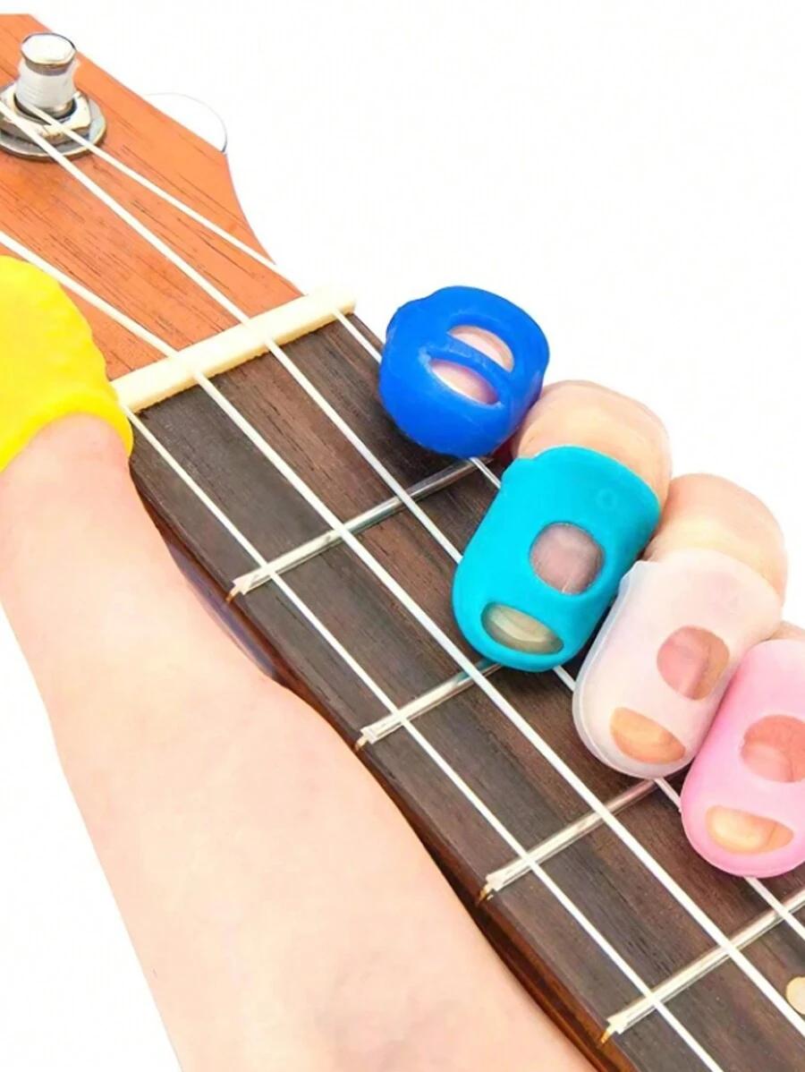 5Pcs Guitar Finger Cover, Thick Silicone Cover Finger Help Practice According To The String Finger Cover Sweep String Finger Pick(Transparent Color) - Multicolor - View 1