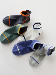 5 Pairs Kids Solid Color Striped Ankle Socks, Autumn/Winter, Sizes: (2-3), (3-8), (8-12), (12-16) Years - Multicolor - View 6