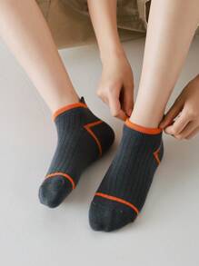 5 Pairs Kids Solid Color Striped Ankle Socks, Autumn/Winter, Sizes: (2-3), (3-8), (8-12), (12-16) Years - Multicolor - View 5