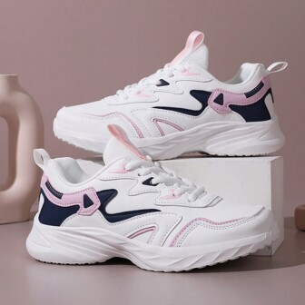 Women\ Lace-Up Leather Casual Sneakers, Breathable Lightweight Shockproof Sports Shoes, Versatile Outdoor Running Shoes