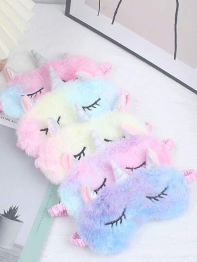 One Random Color Cartoon Cute Girl Unicorn Ombre Plush Eye Mask For Sleeping Eye Shade Cover