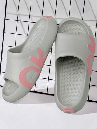 Women's Single Band Slides,Fashionable EVA Slippers,Open Toe Shoes With Letter Graphic For Indoor Outdoor