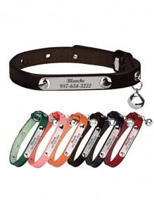 1pc Personalized Customized Durable Dark Brown Leather Cat Bell Collar, Can Engrave Cat Name, Contact Information, Address And Other Details, Engraved Anti-Lost Pet Collar, Suitable For Cats To Use