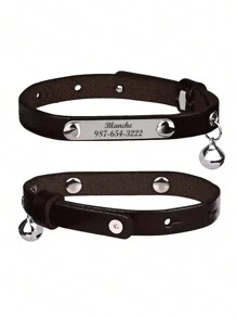 1pc Personalized Customized Durable Dark Brown Leather Cat Bell Collar, Can Engrave Cat Name, Contact Information, Address And Other Details, Engraved Anti-Lost Pet Collar, Suitable For Cats To Use