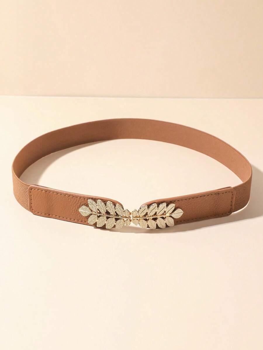 1 件女士驼色弹性腰带，带叶扣，优雅夏季、秋季、万圣节 - 駝色 - 查看 1