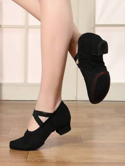 3.5厘米软底分趾帆布爵士舞鞋，女士款，适合芭蕾舞练习（脚宽者请选择大一码），与紧身裤完美搭配。