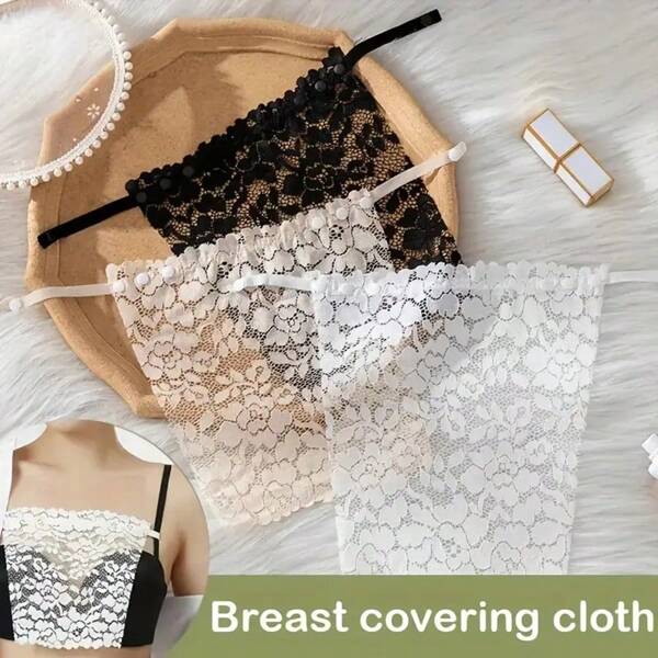 3pcs/Set Solid Color Detachable Flower Lace Bralette, Semi-Transparent Concealing Breast Pads, Women Lingerie And Underwear Accessories