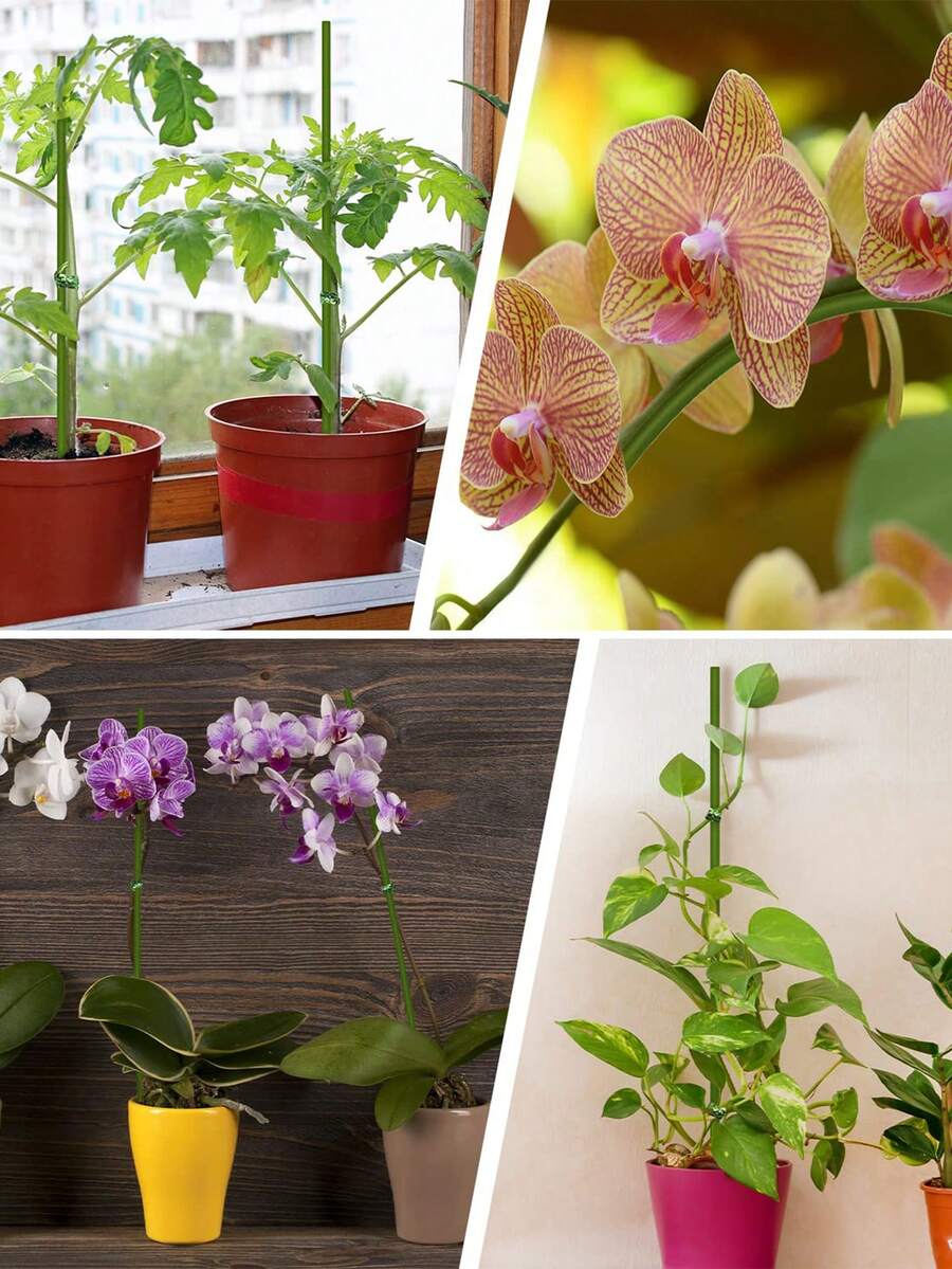 5pcs/10pcs Plant Stake, Garden Green Flexible Single Stem Plant Support