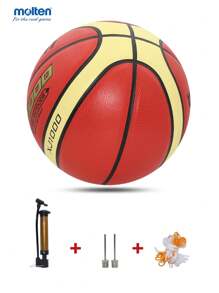 molten 1個摩爾頓正式授權籃球XJI000尺寸5尺寸6尺寸7 PU皮革職業比賽訓練籃球防滑耐磨和高彈性禮物最理想的成人青少年室內室外運動活動競賽和比賽，包括充氣泵、氣針和網 - 棕色 - 查看 2
