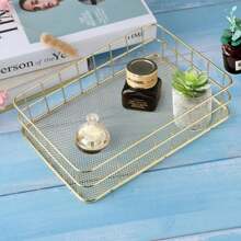 北歐鐵製收納籃化妝品收納盒桌面零食籃面膜收納籃雜物盒 - 玫瑰金-M - 查看 4