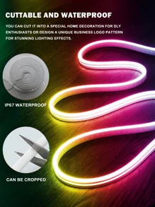 Acosh Neon Tiras de luces LED de 1 a 5 metros con efecto de persecución multicolor RGBIC, control de voz inteligente, sincronización con música, color arcoíris DIY LED Pixel, luces de tira LED de 5V adecuadas para escalera, dormitorio, sala de estar, fiesta