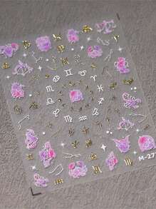 1個5D指彩貼紙，金色復古十二星座星圖彩色圖案自粘指甲藝術貼紙貼紙美甲魅力DIY - 彩色 - 查看 3