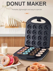 16 Donut Maker, 1400W, Capable Of Baking 16 Small Donuts At The Same Time, With A Non Stick Surface And A Diameter Of About 5CM. It Is A Multifunctional Children's Snack Machine That Can Make Mini Dessert Snacks. It Has Double-Sided Heating, Black Color, And Can Quickly And Evenly Bake In A Few Minutes. It Is Very Suitable For Family Breakfast Machines And Is Plug Type