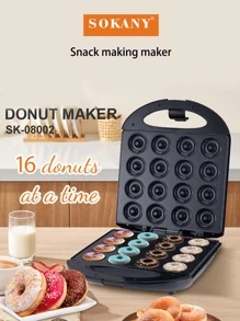 16 Donut Maker, 1400W, Capable Of Baking 16 Small Donuts At The Same Time, With A Non Stick Surface And A Diameter Of About 5CM. It Is A Multifunctional Children's Snack Machine That Can Make Mini Dessert Snacks. It Has Double-Sided Heating, Black Color, And Can Quickly And Evenly Bake In A Few Minutes. It Is Very Suitable For Family Breakfast Machines And Is Plug Type
