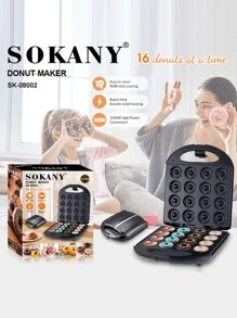 16 Donut Maker, 1400W, Capable Of Baking 16 Small Donuts At The Same Time, With A Non Stick Surface And A Diameter Of About 5CM. It Is A Multifunctional Children's Snack Machine That Can Make Mini Dessert Snacks. It Has Double-Sided Heating, Black Color, And Can Quickly And Evenly Bake In A Few Minutes. It Is Very Suitable For Family Breakfast Machines And Is Plug Type