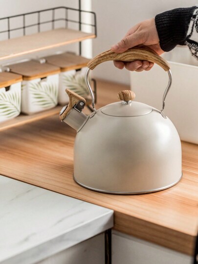 Chaleira de Chá com Apito em Aço Inoxidável de 2,5 L, Chaleira de Chá para Fogão, Chaleira Apitadora Alta para Ferver Água, Café Ou Leite, Chaleira em Aço Inoxidável com Cabo de Padrão de Madeira