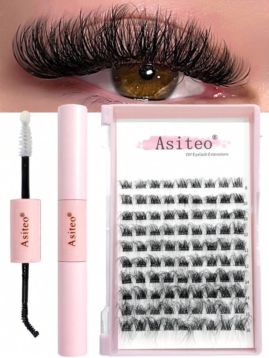 Asiteo 90 Pcs DIY Lash Segmented Faux Mink Lashes Fluffy Messy 3D Cluster D Curl Lashes Mix Individual Eyelashes Extensions - Multicolor - View 1