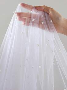 1pc Faux Pearl Decor Table Runner, Wedding White Pearl Tulle Tablecloth, Wedding Arch Decoration Reception Bridal Shower, Party Decoration, Chair Streamer, Event Background Wall Decor,Christmas