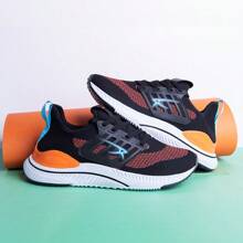 Tênis Masculino Esportivo Dia a Dia Academia Corrida Caminhada Trabalho e lazer - Preto Laranja - Visão 4