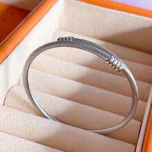 1pc Men's Simple & Vintage Silver Stainless Steel Cuff Bracelet Fashionable Accessory - Antique Silver - View 9