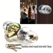1套門把手與鎖和鑰匙，適用於臥室/浴室室內/室外重型門把手 - 銀色 - 查看 3