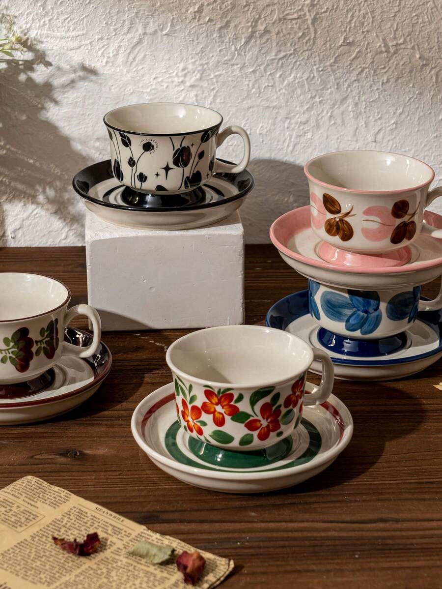1pc 150ml Medieval Style HandPainted Coffee Cups And Saucers Niche Home Use Afternoon Tea Cups