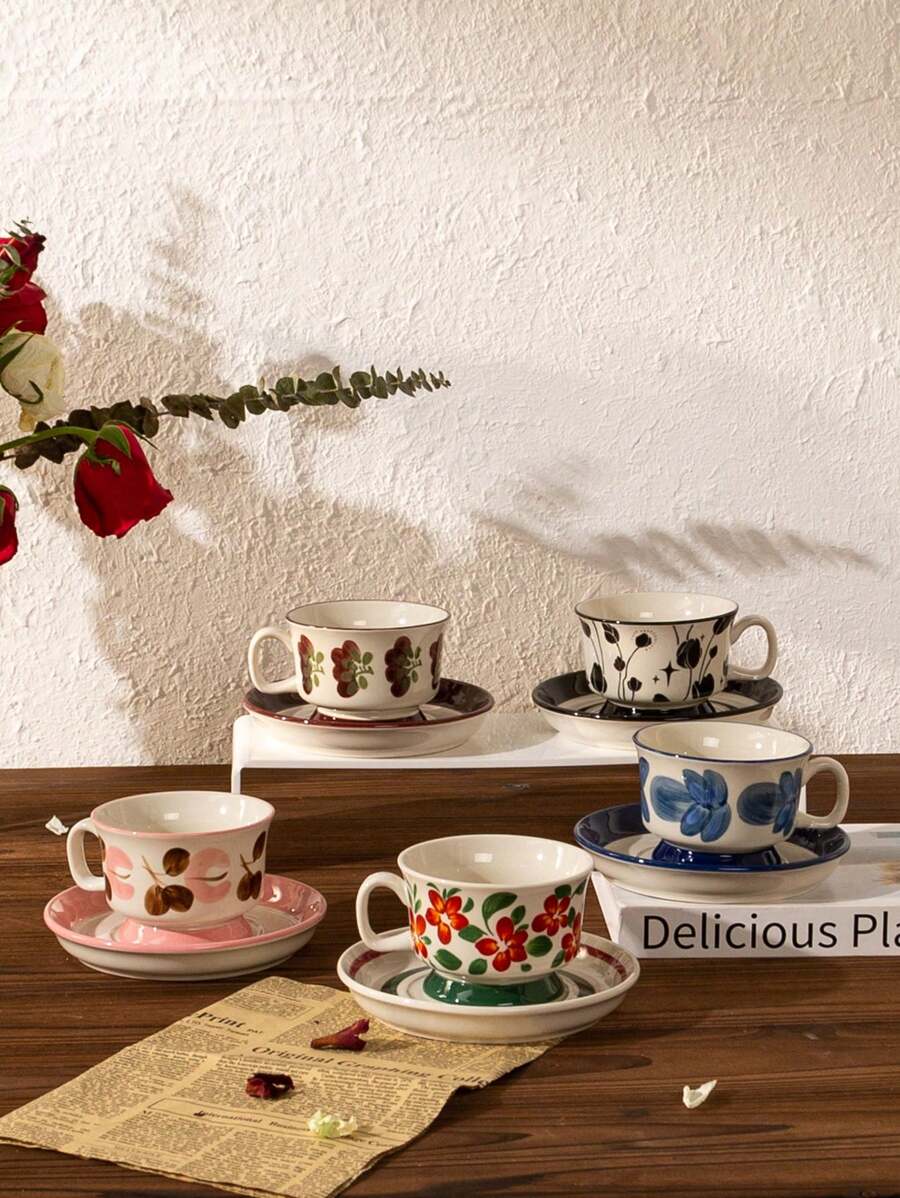 1pc 150ml Medieval Style HandPainted Coffee Cups And Saucers Niche Home Use Afternoon Tea Cups