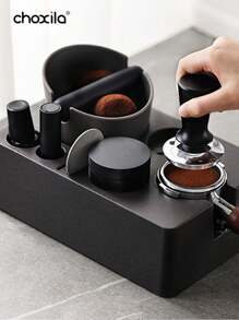 choxila 1pc Espresso Tamper Station And Espresso Knock Box , Black Tamping Station Plastic Coffee Tamper Stand, Portafilter Holder For 51/53/58mm Espresso Machine Coffee Accessories School Supplies Back To School