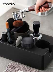 choxila 1pc Espresso Tamper Station And Espresso Knock Box , Black Tamping Station Plastic Coffee Tamper Stand, Portafilter Holder For 51/53/58mm Espresso Machine Coffee Accessories School Supplies Back To School